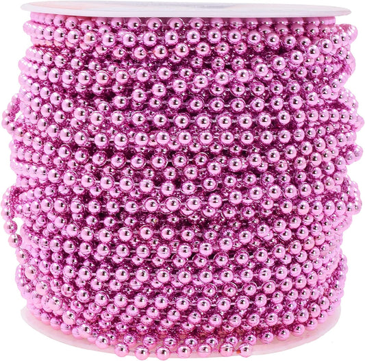 Mandala Crafts Faux Pink Pearl Beads Garland - 4mm 44 Yds Pink Pearl Strands Spool Pearl String Bead Roll for Wedding Party Christmas Tree Decoration