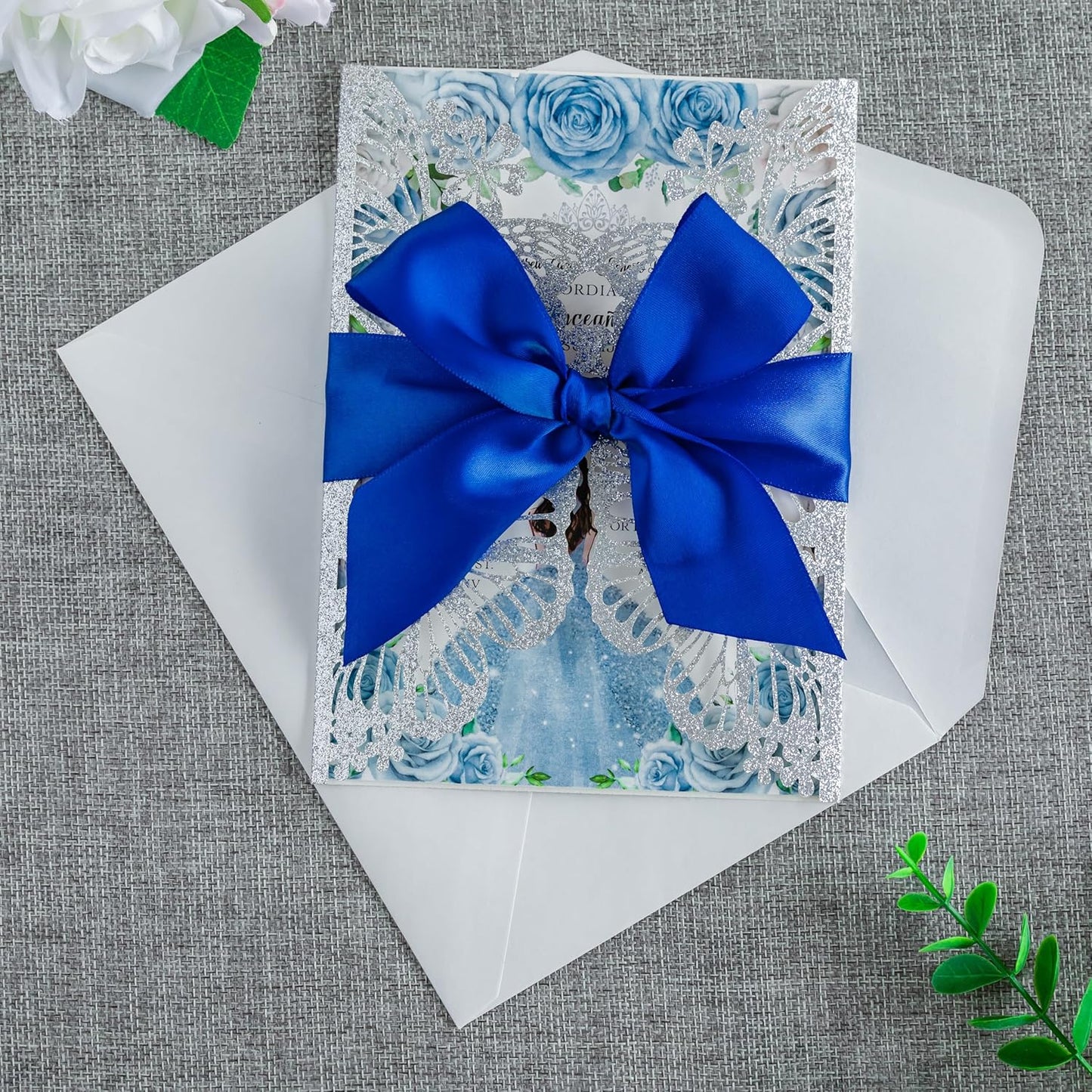 20 PCS 5.12x7.2 Butterfly Quinceanera Invitation, Laser Cut Wedding Invitation Cards with Envelopes for XV Anos Bridal Shower Baby Shower Invite (Silver Glitter)