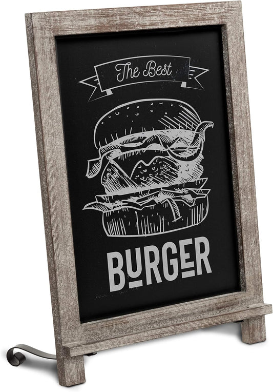 HBCY Creations Rustic Weathered Wooden Tabletop Chalkboard with Legs/Vintage Wedding Table Sign/Small Kitchen Countertop Memo Board/Antique Wooden Frame (12" x 17", 3- Weathered)