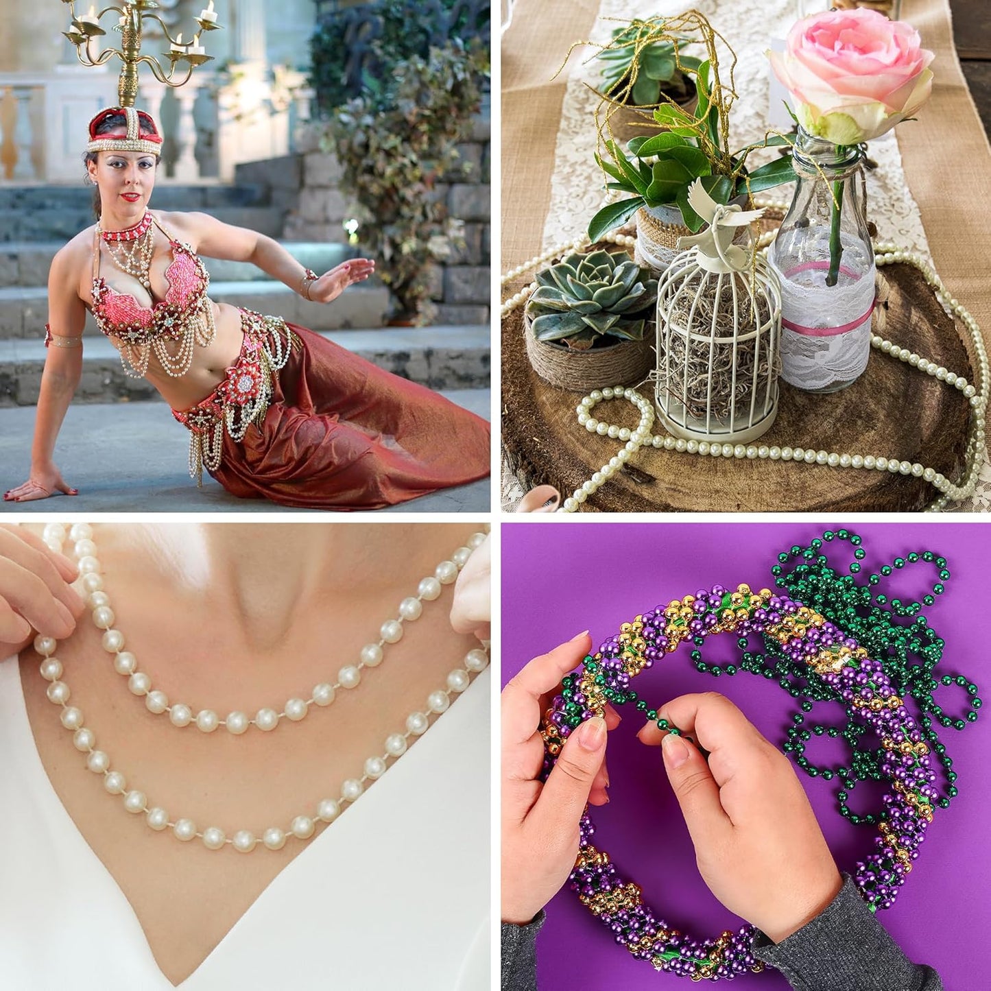 Mandala Crafts 6mm Faux Purple Pearl Beads Roll - 27 Yards Strand of Fake Pearls Chain Garlands Spool String for Christmas Tree, Wedding, Party, Vases, DIY Decoration