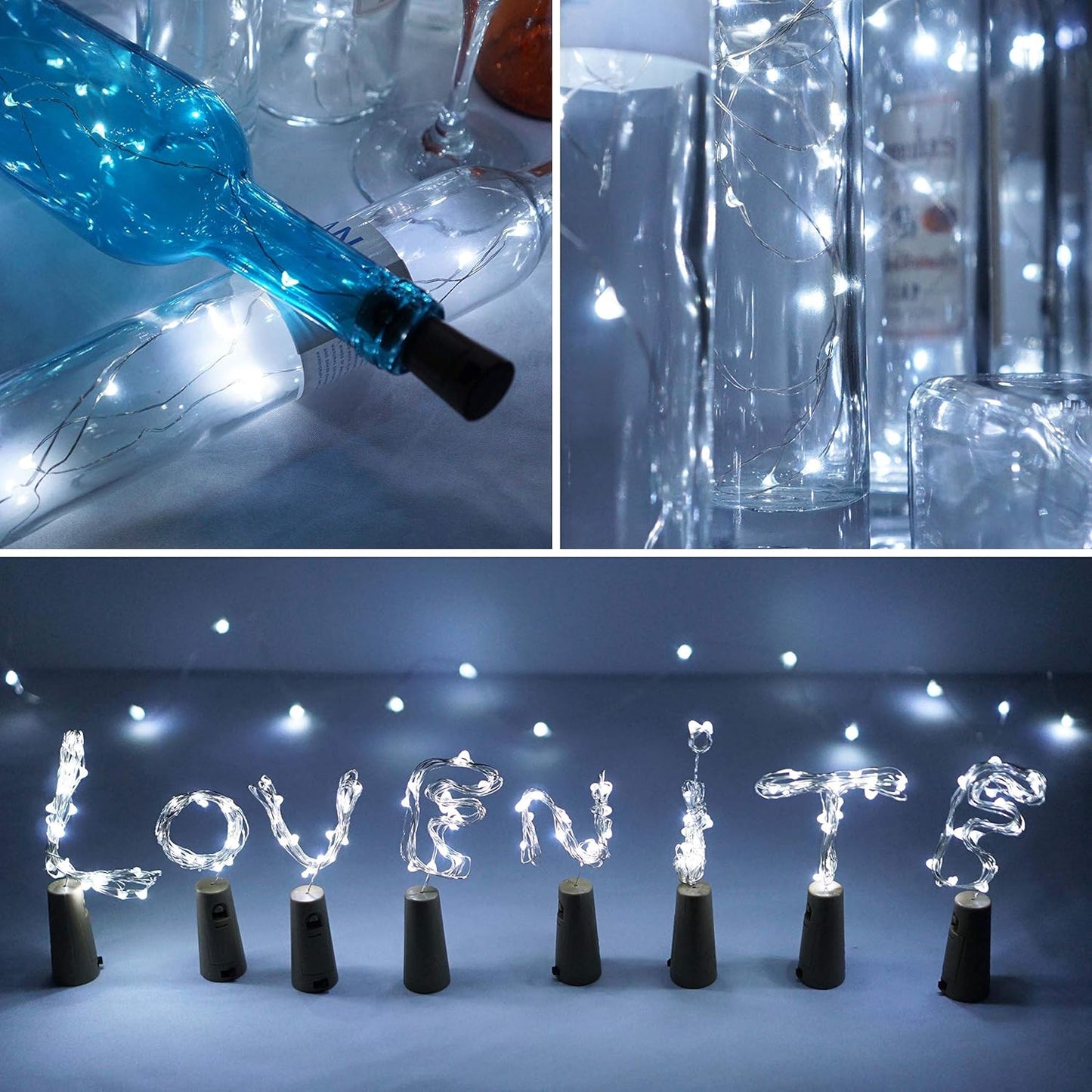 Wine Bottle Lights with Cork, LoveNite Battery Operated 20 LED Cork Shape Silver Wire Colorful Fairy Mini String Lights(No Bottles) for DIY, Party, Decor, Christmas, Halloween,Wedding (15, Cool White)