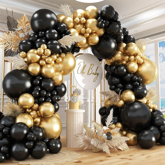 412Pcs Black and Gold Balloons Garland Arch Kit,18 12 10 5 Inch Different Size Black and Metallic Gold Balloons for Graduation Birthday Wedding Party Decorations