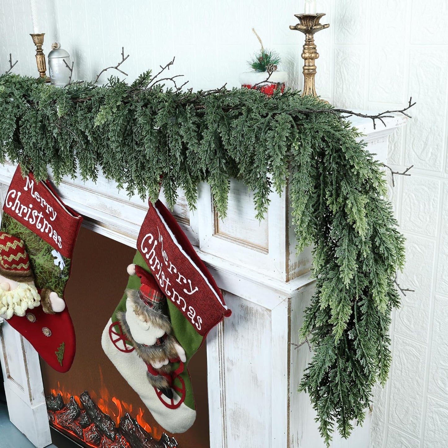Realistic Christmas Garland for Mantle 6FT Real Touch Thick/Lush Artificial Cedar Garlands Christmas Decorations Indoor Christmas Garland for Stairs Railing Outdoor Fireplace Table Xmas Holiday Decor