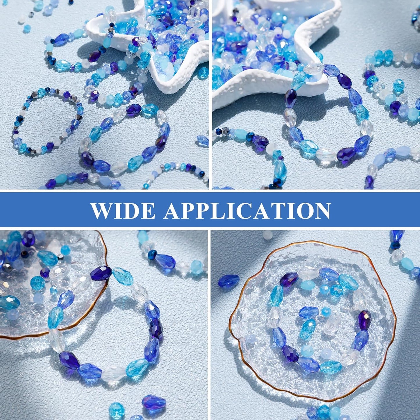 Glass Beads for Jewelry Making -800PCS Blue Crystal Beads for Bracelet Making Kit, Assorted Round Rondelle Gemstone Beads for DIY Crafts,Friendship Bracelets（Blue）
