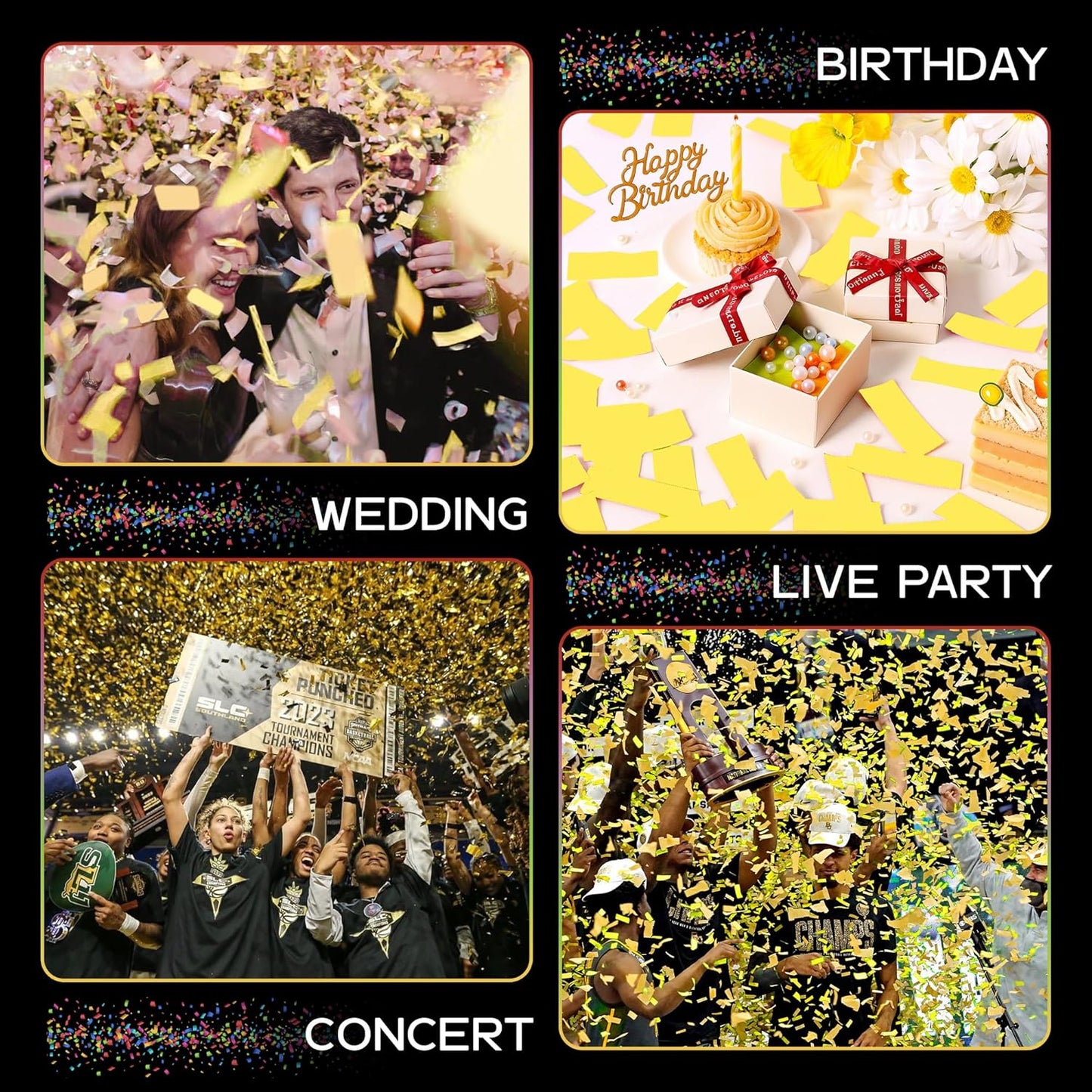 Biodegradable Confetii - Rectangular Yellow Fluttering Tissue Paper Confetti for Cannon and Launcher use - Best for Birthday, Wedding, Parties and Events - 1 lb, 16 oz