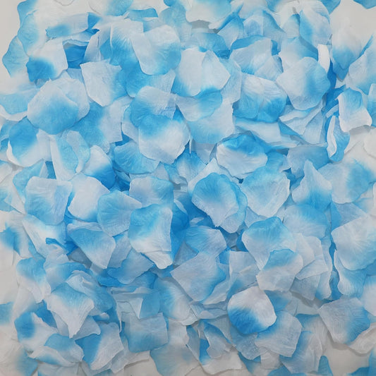 CODE FLORIST 2200 PCS Silk Rose Petals for Valentine's Day,Fake Rose Petals for Romantic Night,Wedding,Proposal Anniversary Flower Decorations(Light Blue with White)