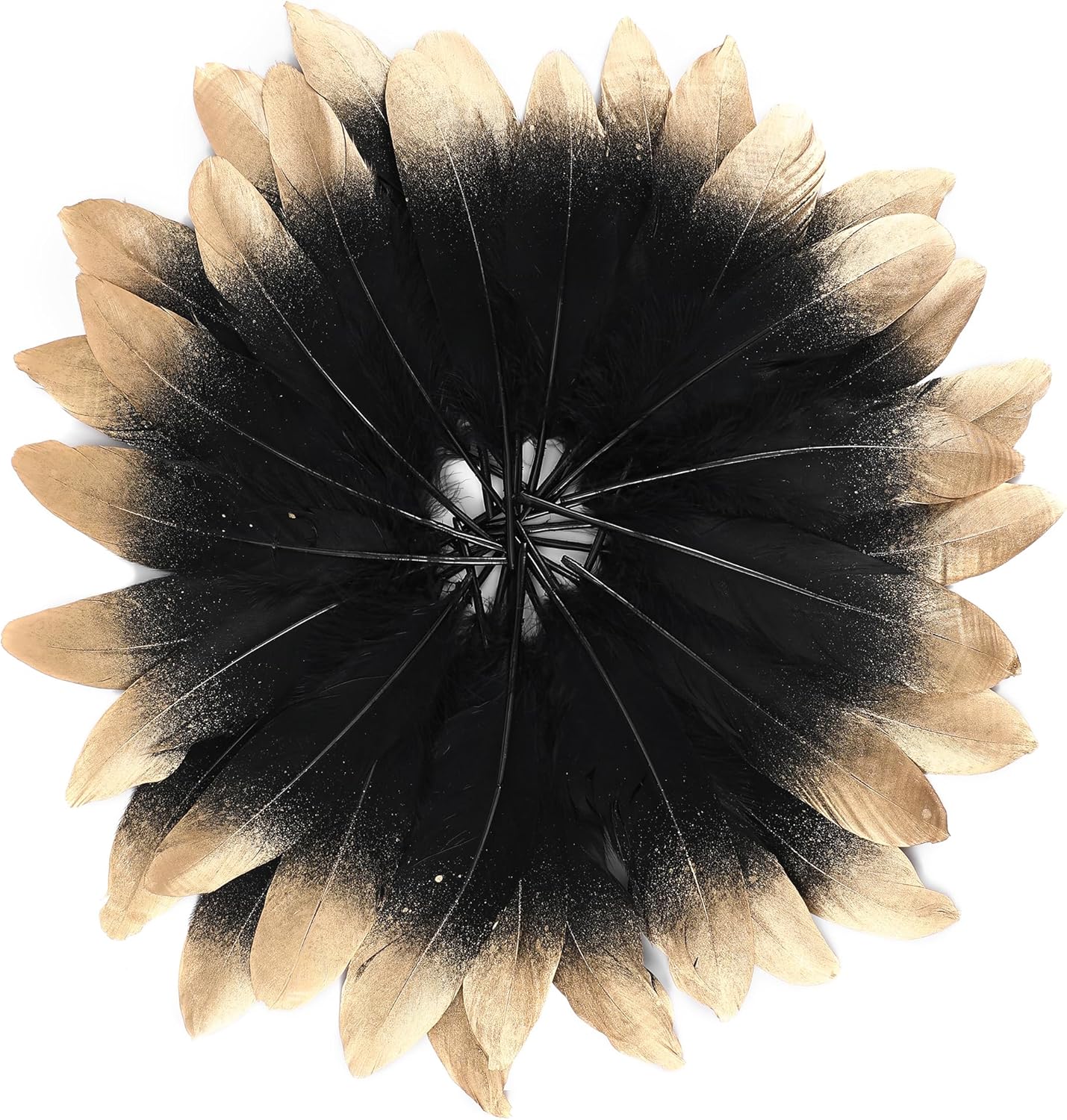Larryhot Dipped Gold & Black Goose Feathers for Crafts - 6-8 inch 60 pcs Natural Feathers for Wedding Party Decorations,DIY Crafts and Clothing Accessories (Gold & Black)