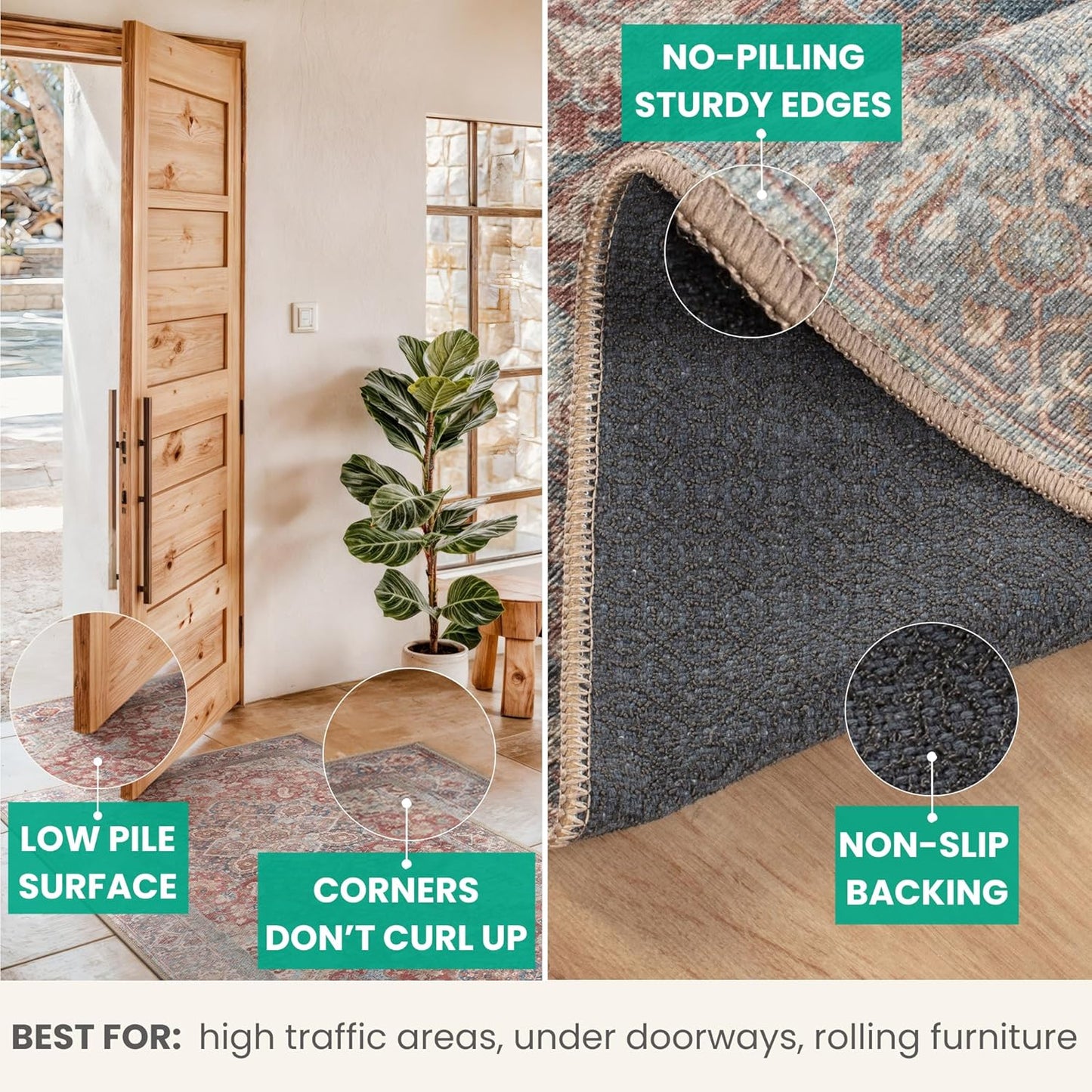 Bloom Rugs Washable Non-Slip 12 ft Runner - Red/Blue Traditional Medallion Runner for Entryway, Hallway, Bathroom, and Kitchen - Exact Size: 2.5' x 12'