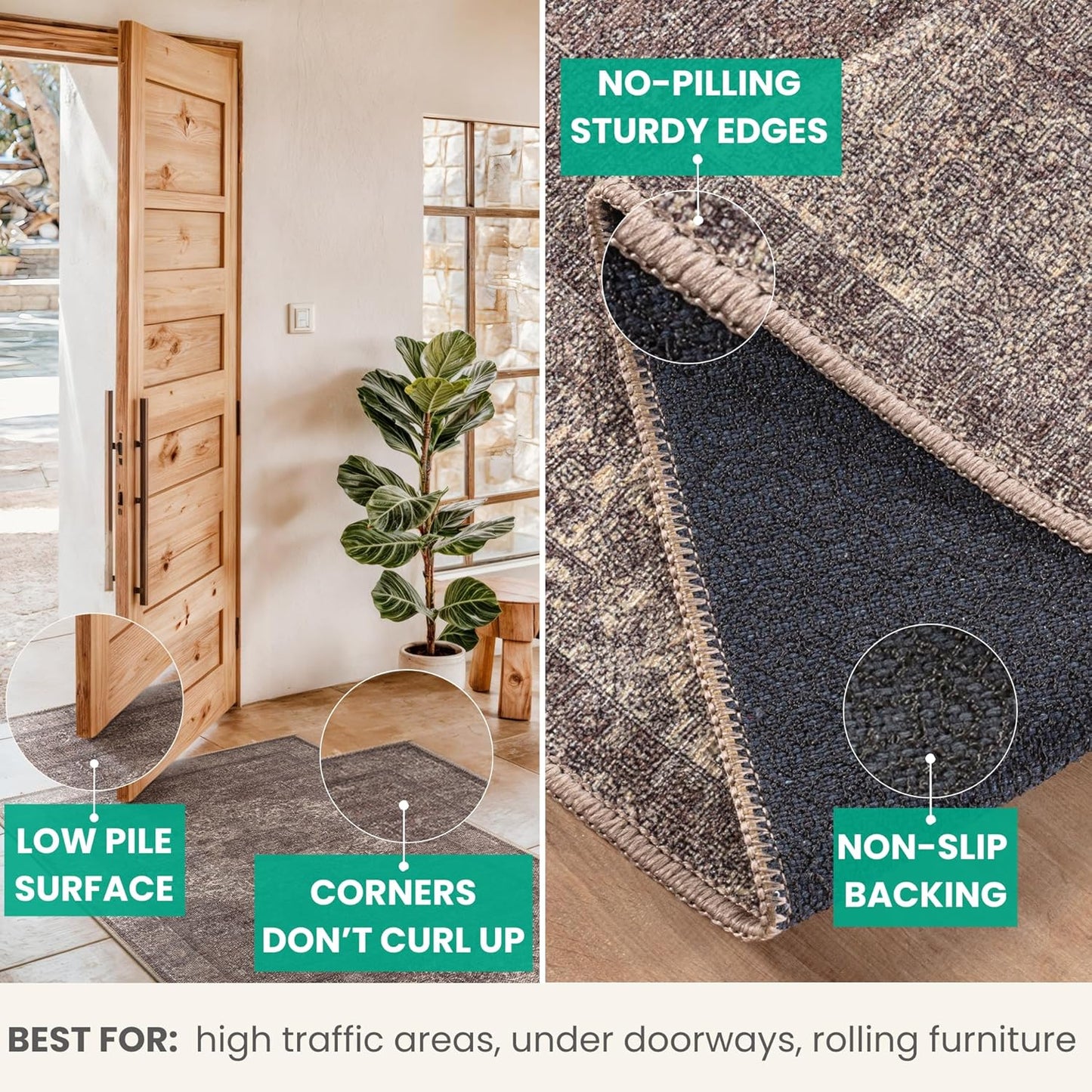 Bloom Rugs Washable Non-Slip 5' x 7' Rug - Taupe/Beige Traditional Medallion Area Rug for Living Room, Bedroom, Dining Room, and Kitchen - Exact Size: 5' x 7'