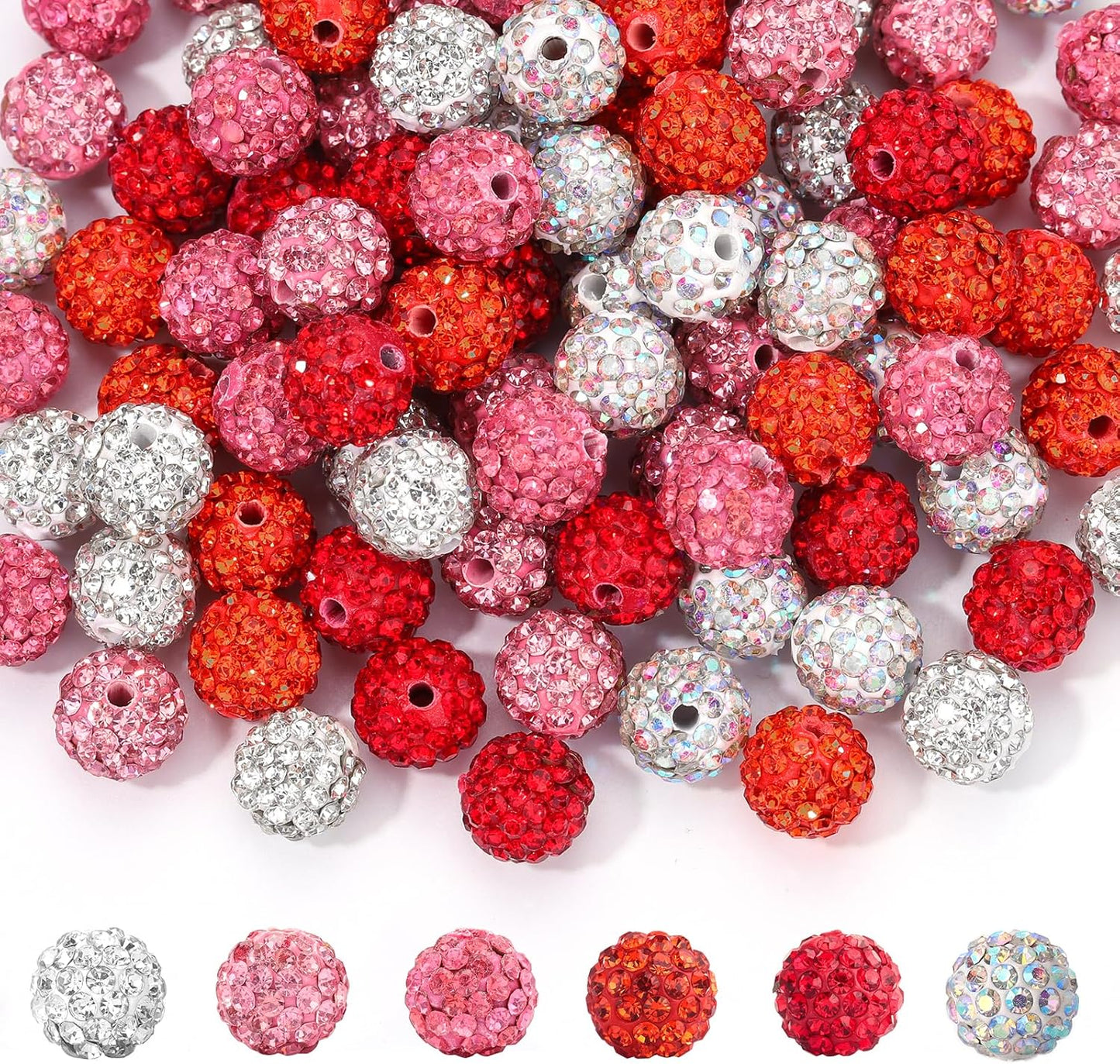 Novani 240pcs 10mm Pink Rhinestone Beads for Jewelry Making, Round Clay Beads with 1.8mm Aperture, Disco Ball Effect
