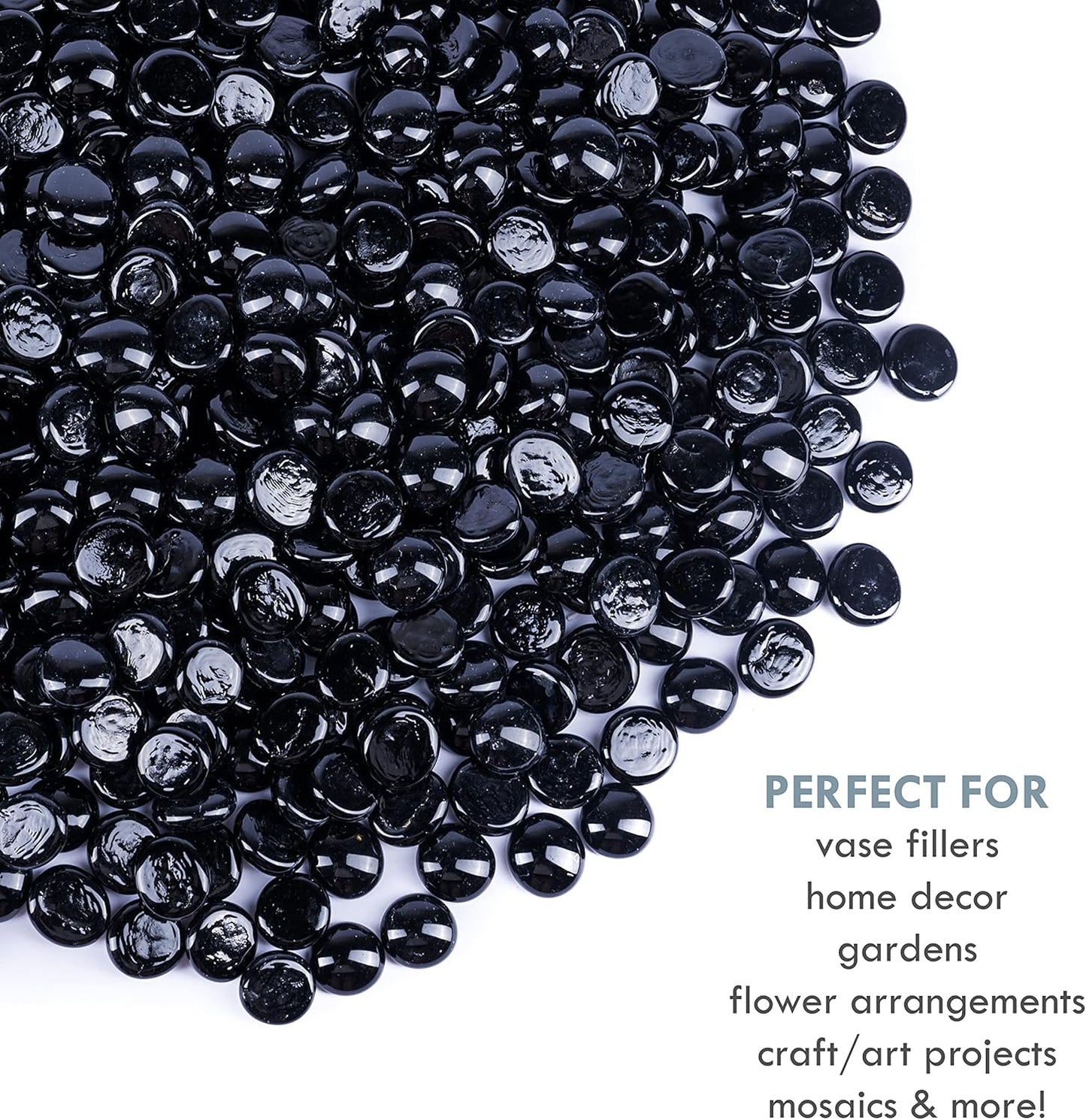Galashield Flat Glass Marbles for Vases Black Glass Gems Beads Pebbles Vase Filler (5 LBS, Approx. 540 PCS)