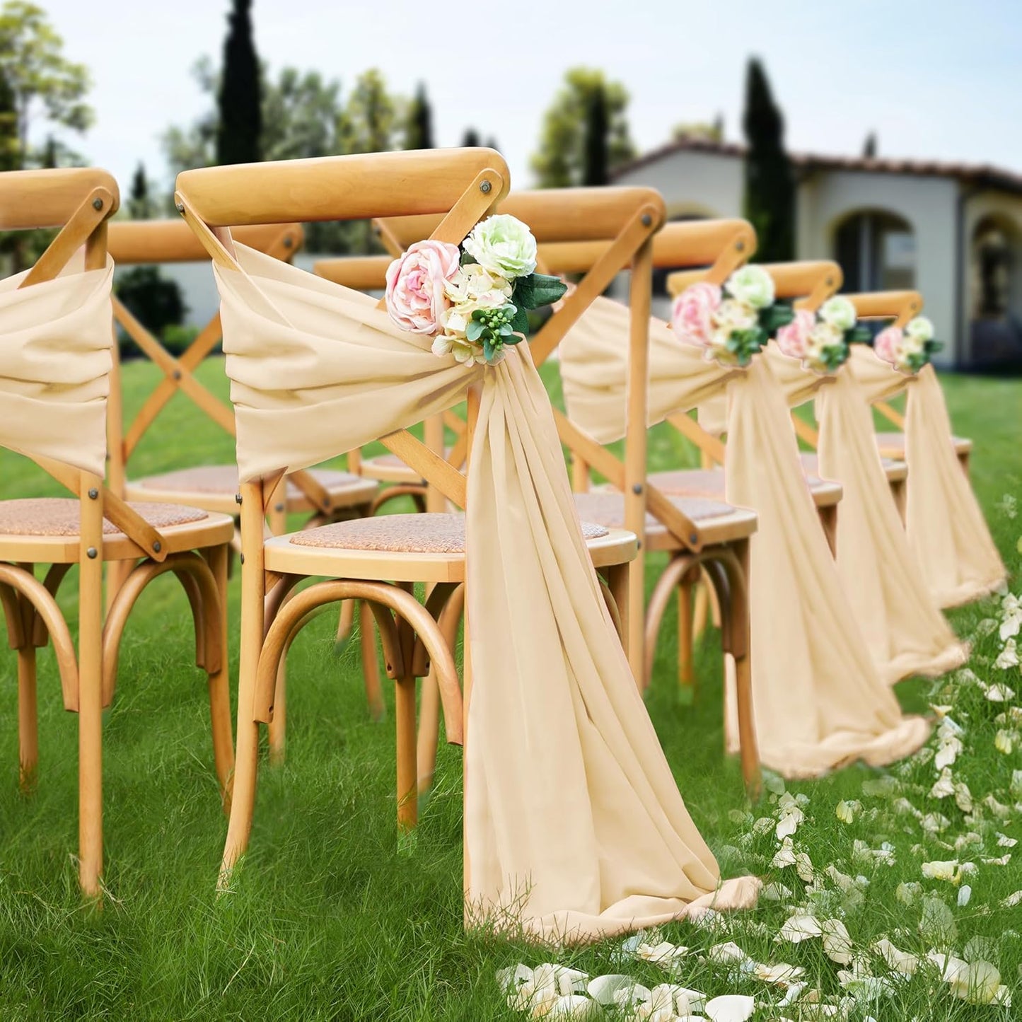 VACVELT Wedding Arch Draping Fabric Champagne Chiffon, 1 Panel Sheer Drapes 30 Inch x 20ft Chiffon Backdrop Curtain Decor, Outdoor Sheer Drapery for Ceremony Party Ceiling