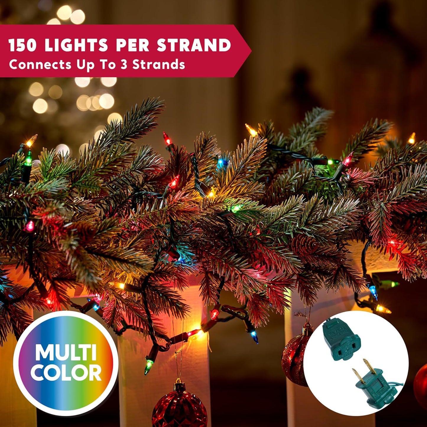Joiedomi Multicolor Christmas String Lights,150 Count 31.2FT Christmas Fairy Tree Lights Plug in for Indoor Outdoor Xmas Decorations Patio Holiday Theme Party Yard House,Green Wire