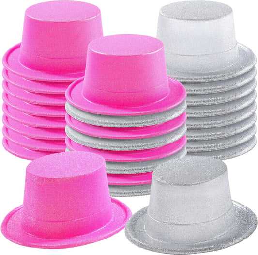 Hillban 24 Pcs Halloween Glitter Top Hat Bowler for Adults 1920s Dress Glitter Hats for Masquerades Party