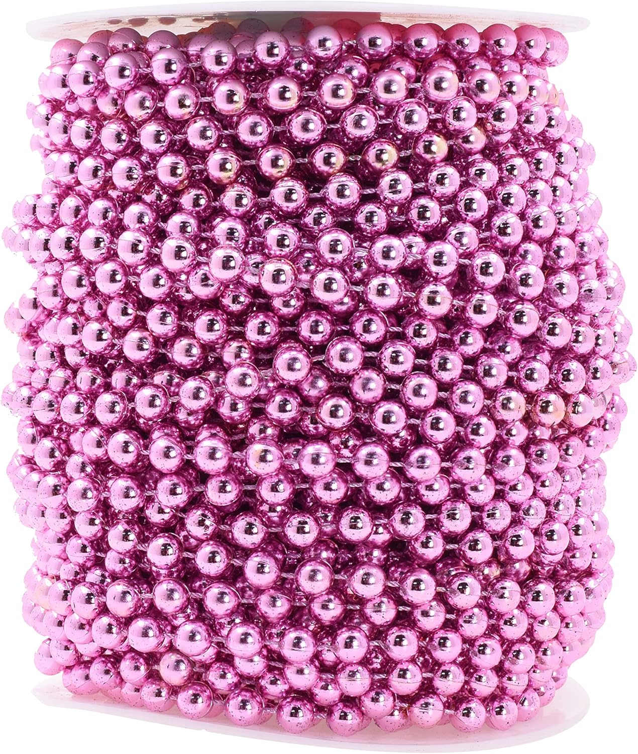 Mandala Crafts 6mm Faux Pink Pearl Beads Roll - 27 Yards Strand of Fake Pearls Chain Garlands Spool String for Christmas Tree, Wedding, Party, Vases, DIY Decoration