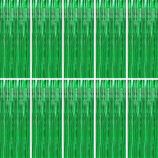 BTSD-home 10 Pack Green Foil Fringe Curtain, Metallic Photo Booth Backdrop Tinsel Door Curtains for St Patricks Day Birthday Bridal Baby Shower Bachelorette Christmas Party Decorations(8ft x 3ft)