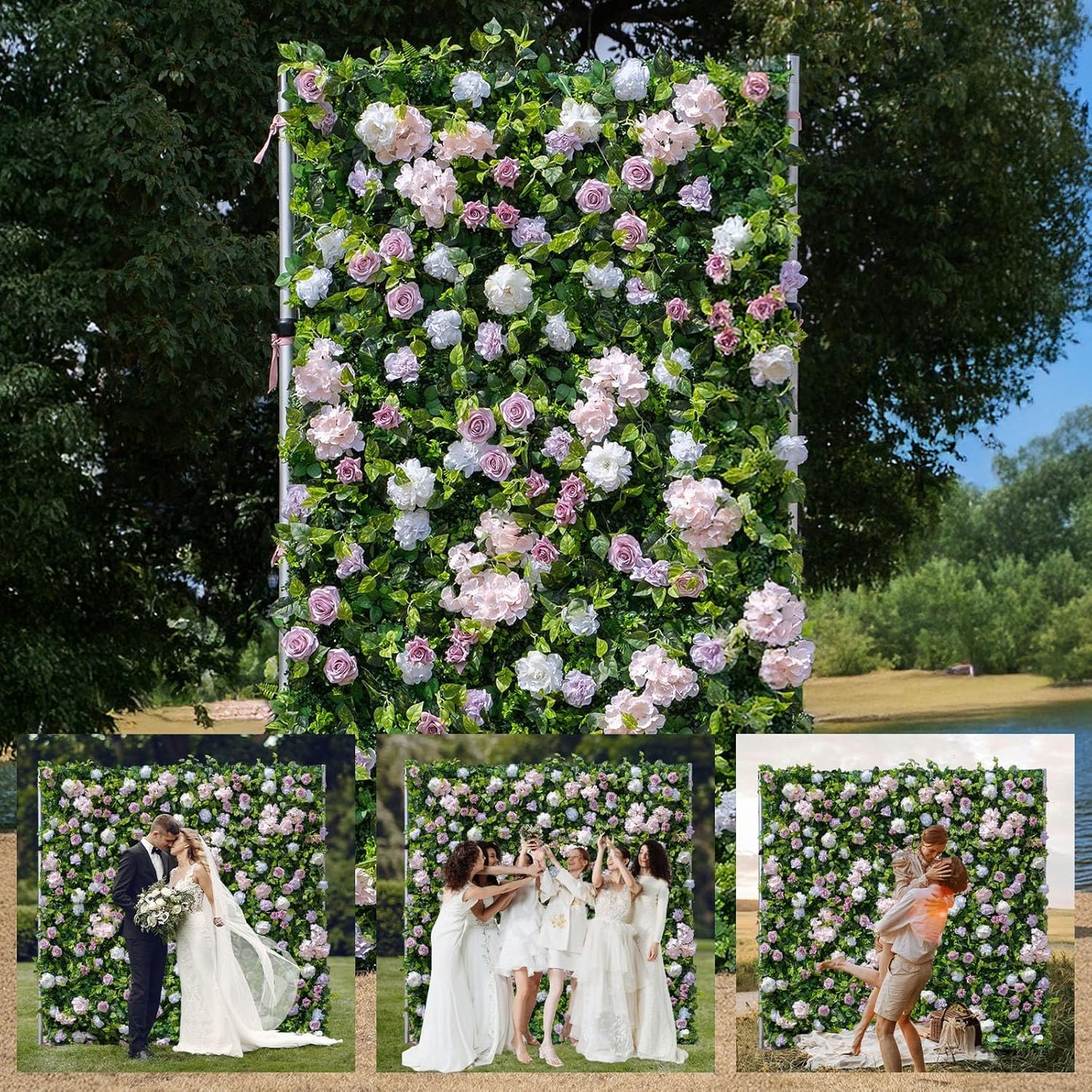 Artificial Luxury‌ Flower Wall Panels, Gorgeous 3D Silk Floral Backdrop for Wedding, Baby Show, Party and Home Decor, Quick Assembly/Storage, Eco ＆ Pet Friendly, 2 pcs, Each Panel 2 * 8 ft.