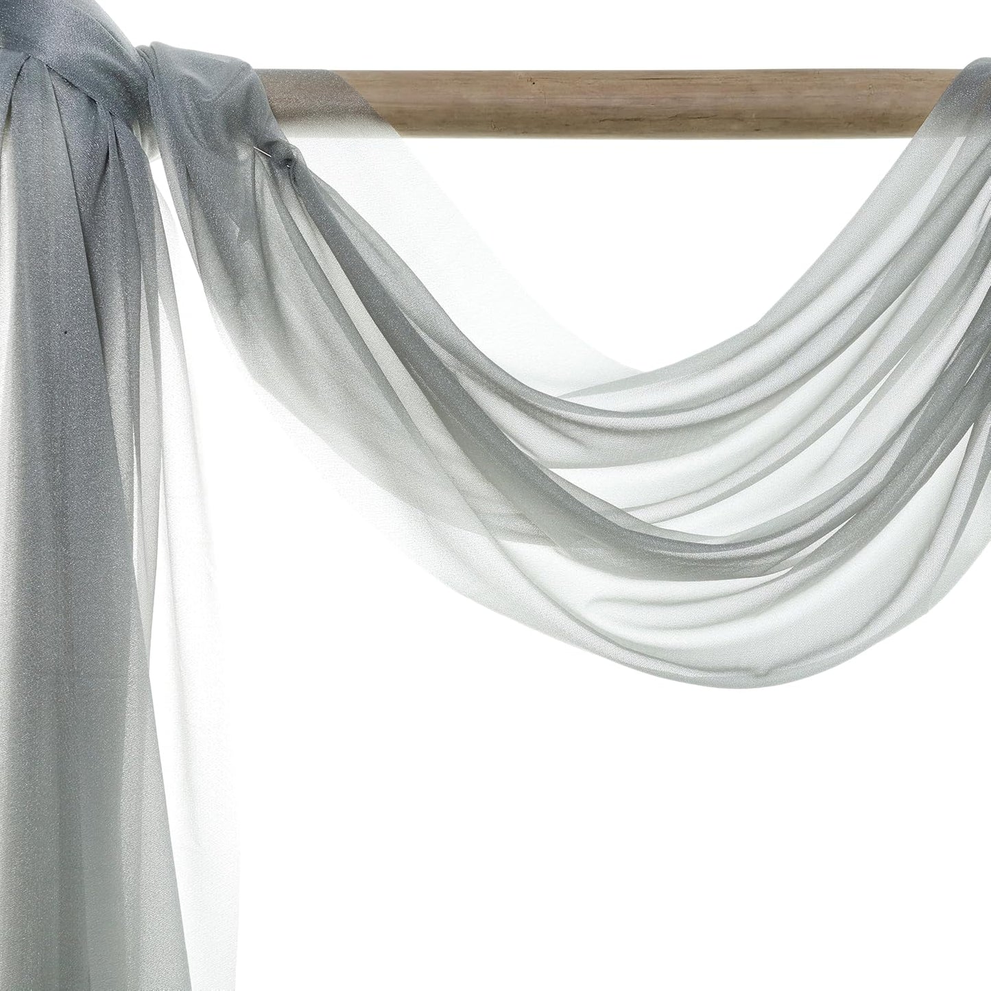 VDS Pack of 2 Panel (30 Inch X 20 Feet) Wedding Arch Draping Fabric Sheer Chiffon Fabric Drapery for Wedding Ceremony Reception Swag Backdrop Canopy Chuppah ARBO Altars Decoration (Grey)