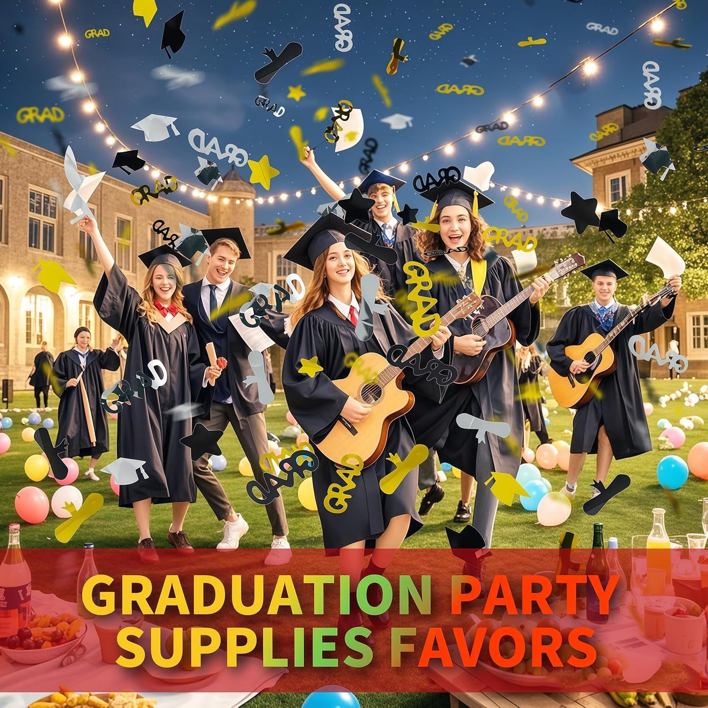 16 inch Graduation Confetti Poppers,Confettis Cannons Bulk with Diploma GRAD Star&Cap Design for Graduation Ceremony Party Favor Supply,Class Toss Ceremony,Class of 2025 Confetti (6Pack)