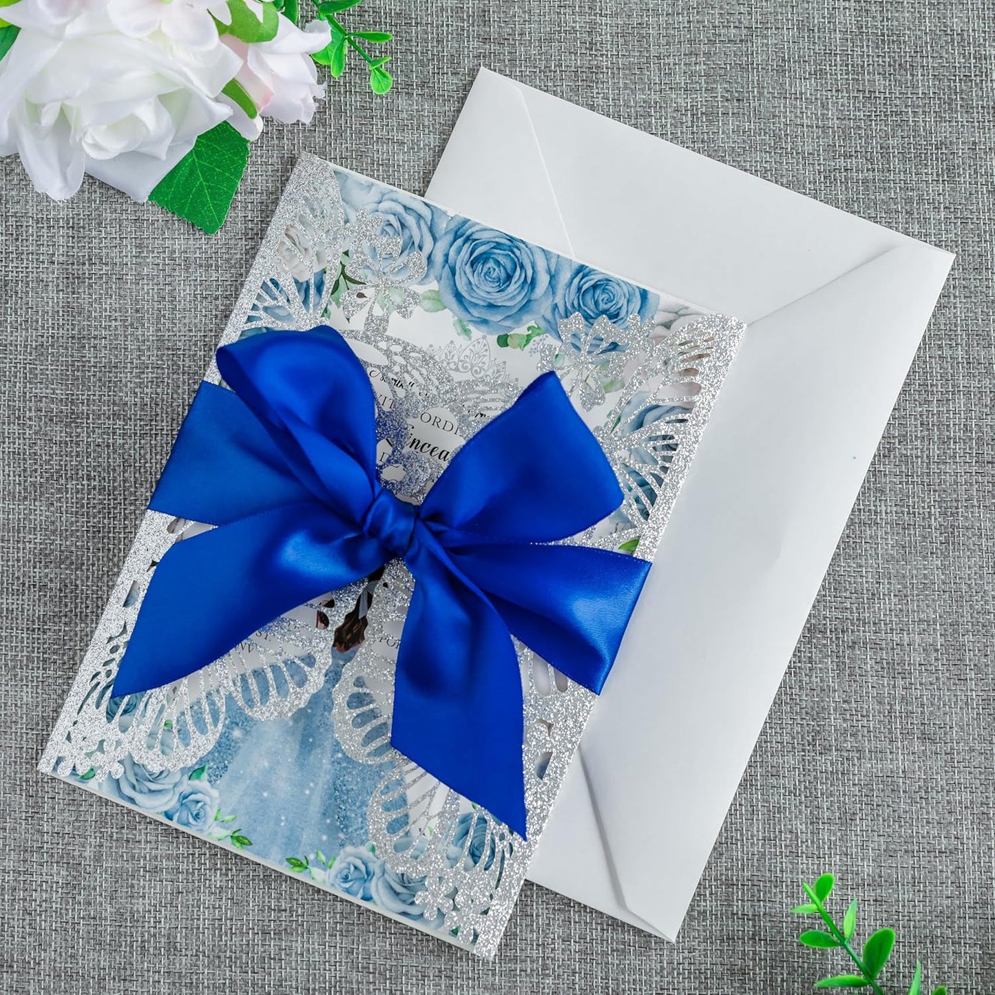 20 PCS 5.12x7.2 Butterfly Quinceanera Invitation, Laser Cut Wedding Invitation Cards with Envelopes for XV Anos Bridal Shower Baby Shower Invite (Silver Glitter)