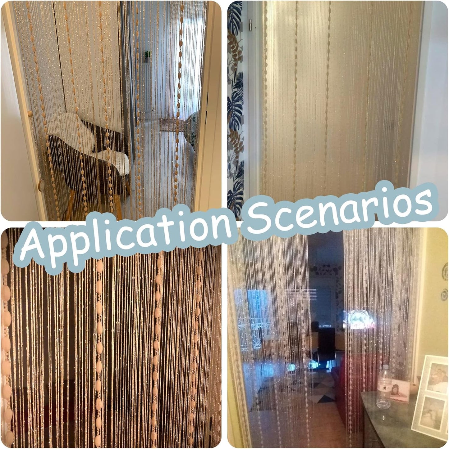 Hysenm Door String 39x79 Inch Curtains Beige Panel Soft Balls Romantic Glitter Fringe Room Divider Home Décor Wedding Girls Bedroom Window Living Room Backdrop Party Doorways Closet Doors, Beige