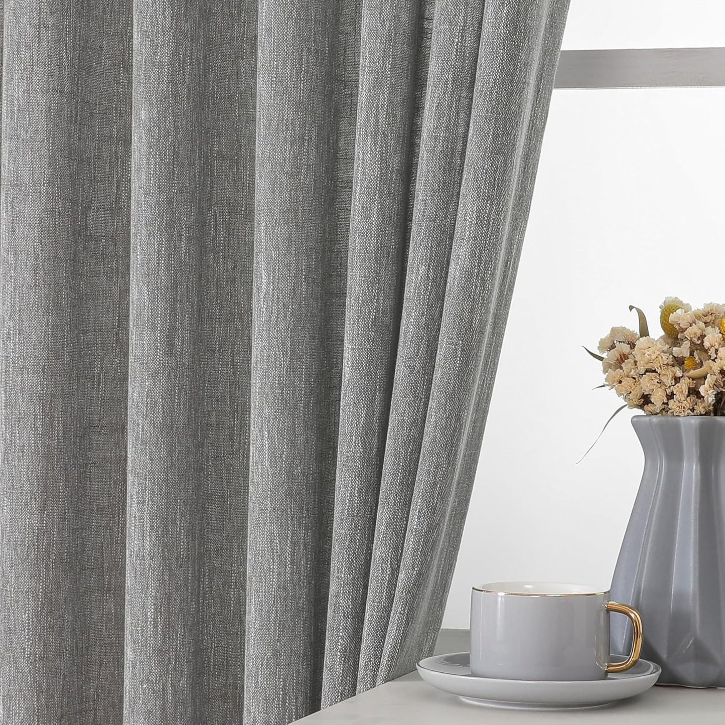 Vision Home Grey Pinch Pleated Semi Sheer Curtains Textured Light Filtering Window Curtains 102 inch for Living Room Bedroom Rayon Blend Charcoal Grey Pinch Pleat Drapes with Hooks 2 Panels 40"Wx102"L