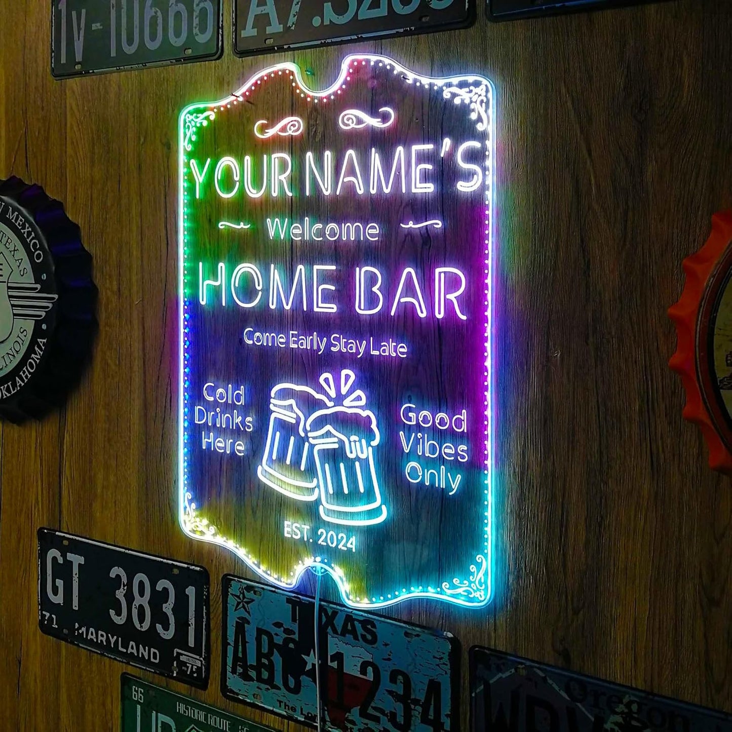 ADVPRO Personalized Your Name Home Bar RGB Dynamic Glam LED Sign - Cut-to-Edge Shape - Smart 3D Decoration - Multicolor Signage st06s43-fnd-p11a-tm-c