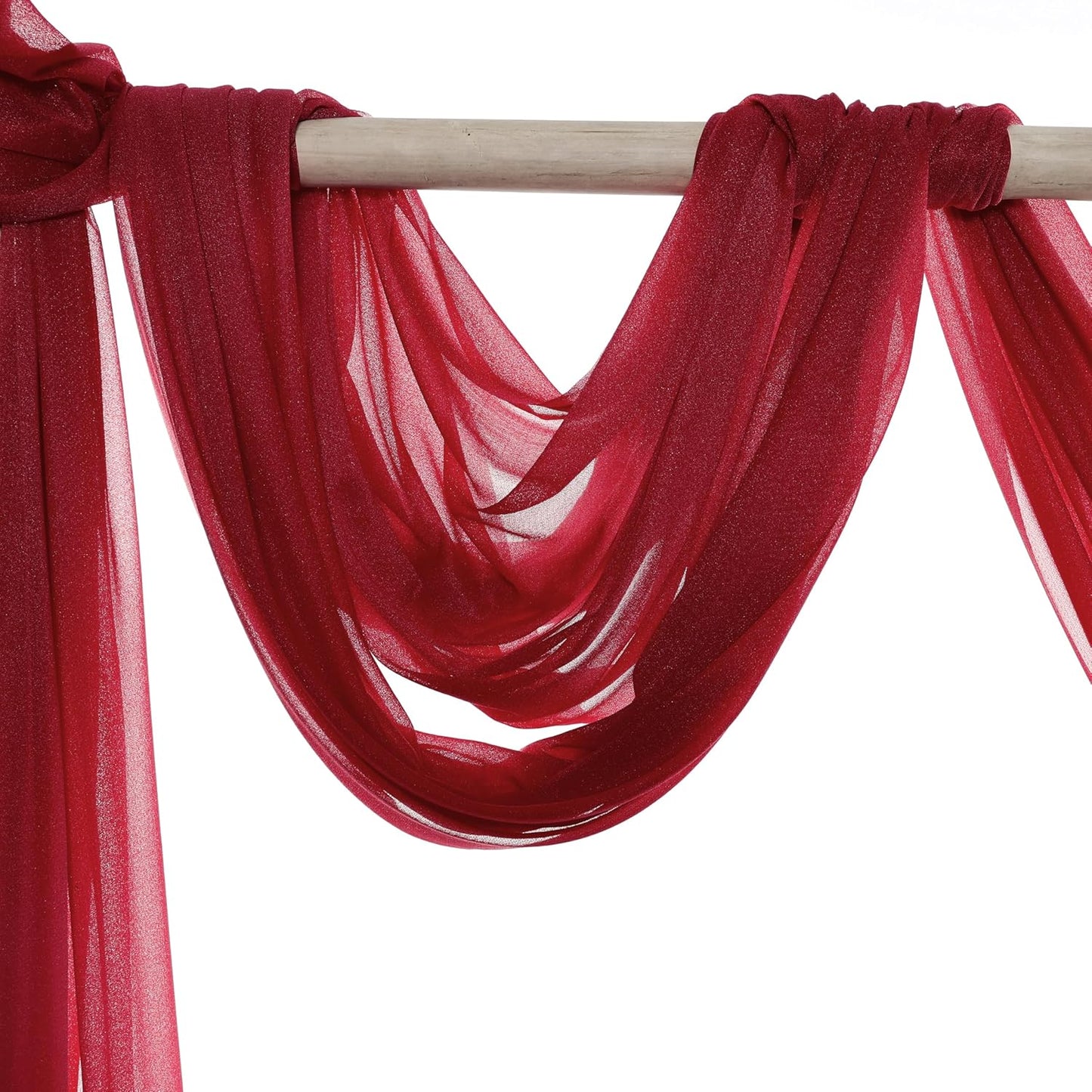 VDS Pack of 2 Panel (30 Inch X 20 Feet) Wedding Arch Draping Fabric Sheer Chiffon Fabric Drapery for Wedding Ceremony Reception Swag Backdrop Canopy Chuppah ARBO Altars Decoration (Apple Red)
