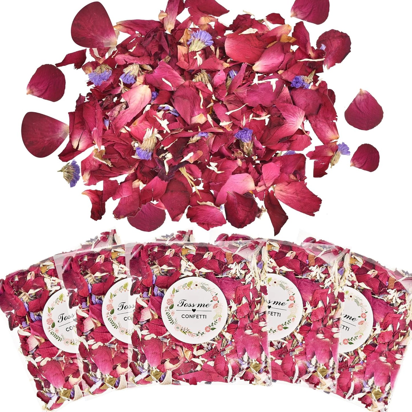 20 Pack Biodegradable Confetti, Dried Flower Petals,Biodegradable Flower Petals,Wedding Send-Off Ideas for Wedding Proposal Party Valentine's Day Decor Flower Girls (Red Rose & Lavender & Marigold)