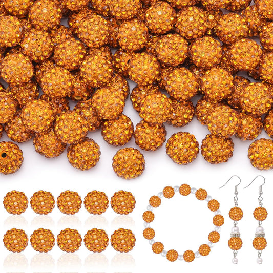 160pcs 10mm Rhinestone Beads for Jewelry Making, Golden Shiny Round Disco Ball Beads Bulk, Sparkle Crystal Clay Christmas for Bracelet Baseball Necklace Earring Crafting and DIY