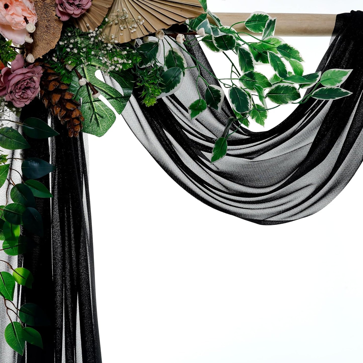 VDS Pack of 1 Panel (30 Inch X 20 Feet) Wedding Arch Draping Fabric Sheer Chiffon Fabric Drapery for Wedding Ceremony Reception Swag Backdrop Canopy Chuppah ARBO Altars Decoration (Black)