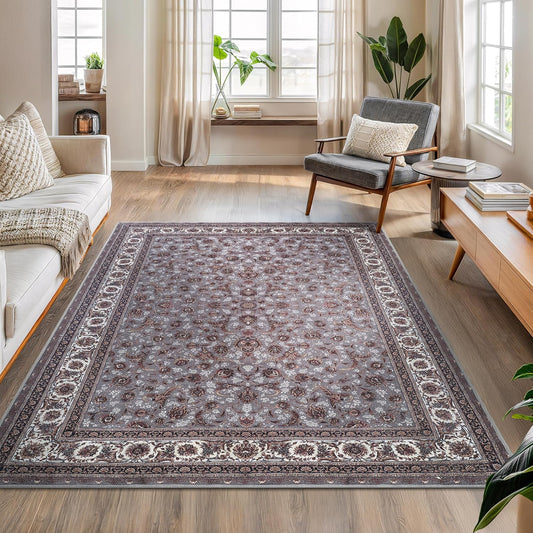 Bloom Rugs Washable Non-Slip 5' x 7' Rug - Slate Gray Traditional Oriental Area Rug for Living Room, Bedroom, Dining Room, and Kitchen - Exact Size: 5' x 7'