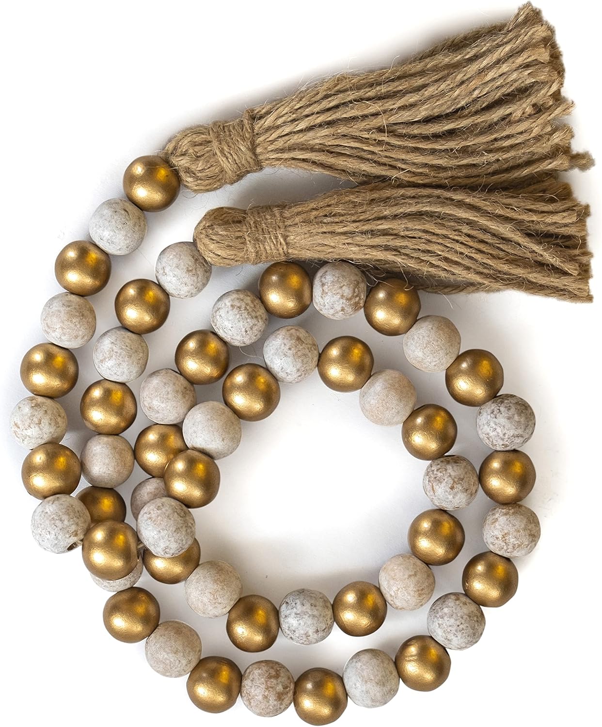 Wooden Bead Garland Decor, Farmhouse Boho Tassel Garland Wood Beads