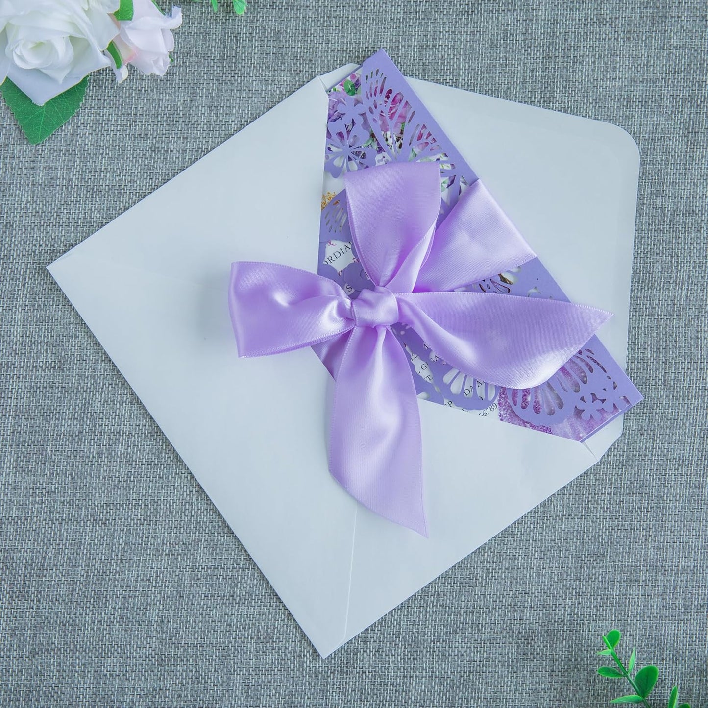 20 PCS 5.12x7.2 Butterfly Personalized Quinceanera Invitation, Customized XV Anos Laser Cut Invitation Cards with Envelopes (Violet Personalized)