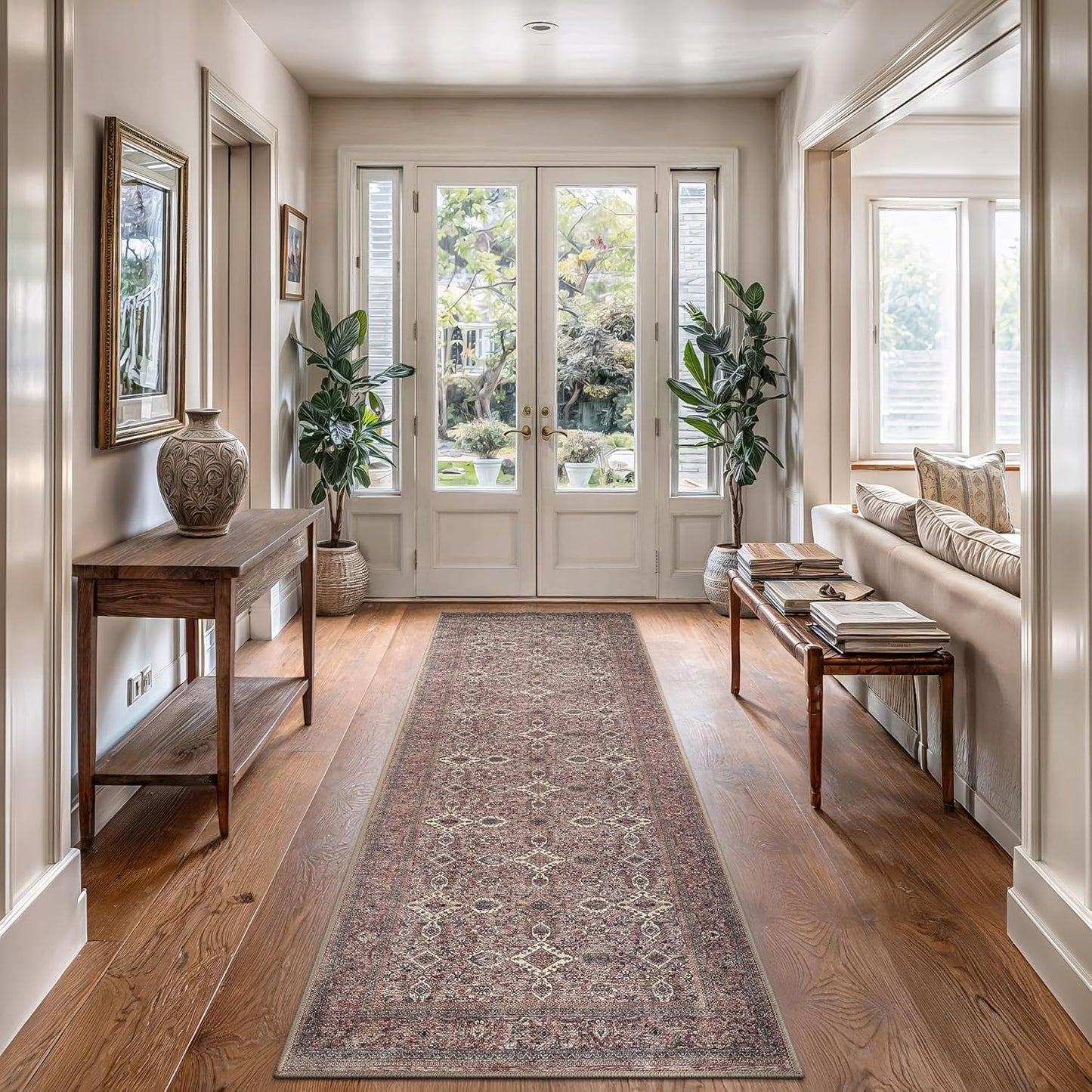 Bloom Rugs Washable Non-Slip 10 ft Runner - Beige Traditional Bordered Runner for Entryway, Hallway, Bathroom, and Kitchen - Exact Size: 2.5' x 10'