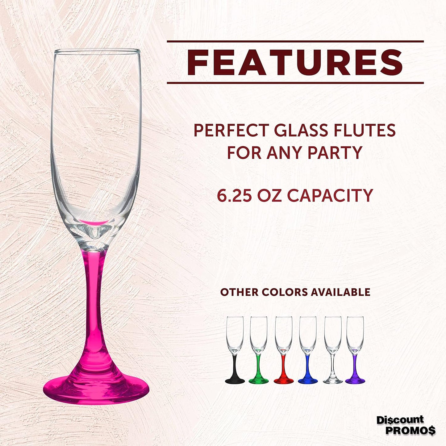 DISCOUNT PROMOS Premiere Champagne Flutes 6.25 oz. Set of 10, Bulk Pack - Elegant Drinkware for Weddings, Events, & Promotional Gifts - Pink