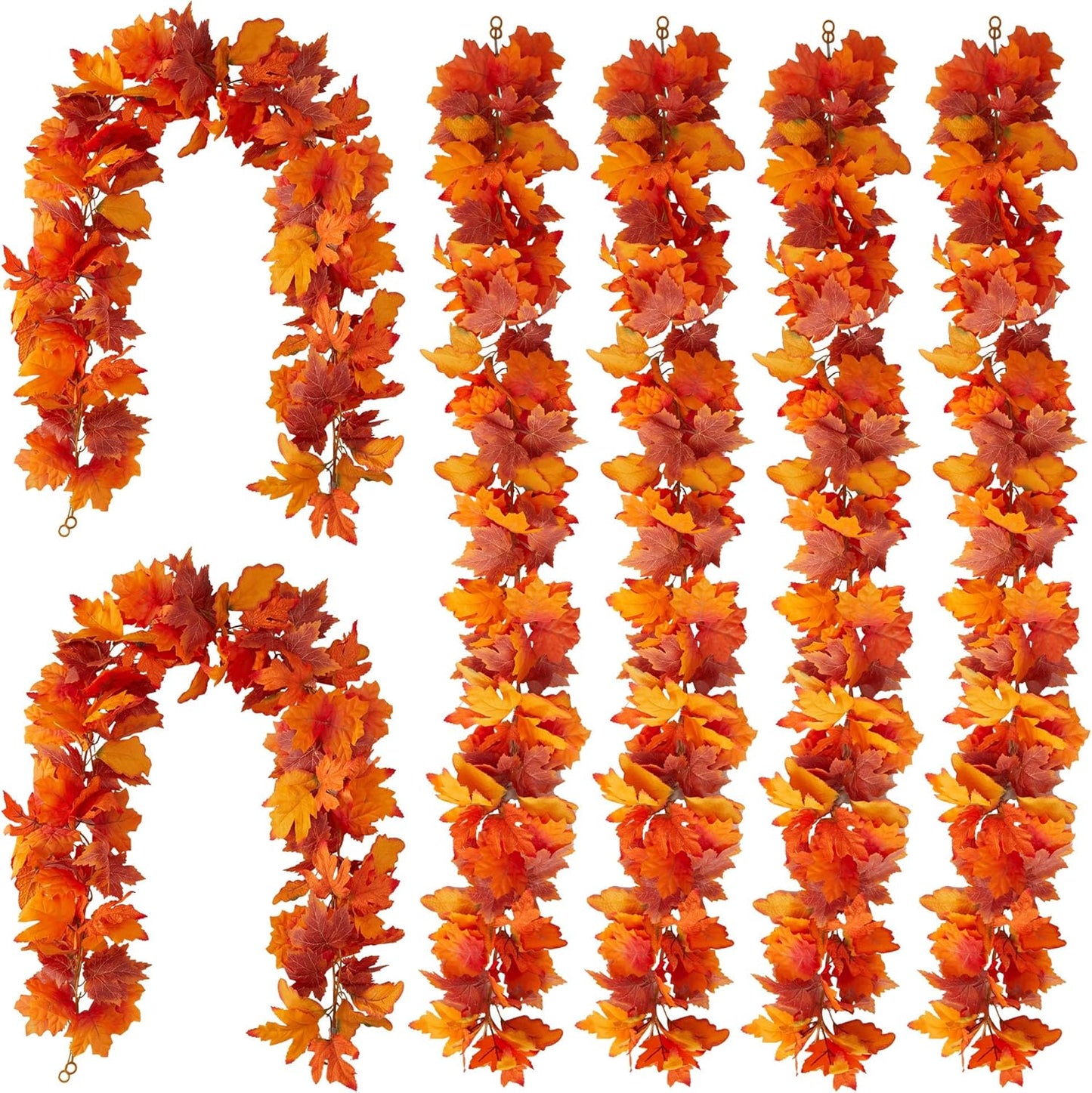 PARTY JOY 6PCS Orange Leaf Garland, 5.6Ft Halloween Garland Artificial Maple Leaf Autumn Hanging Fall Vines Thanksgiving Decorations Fall Decor