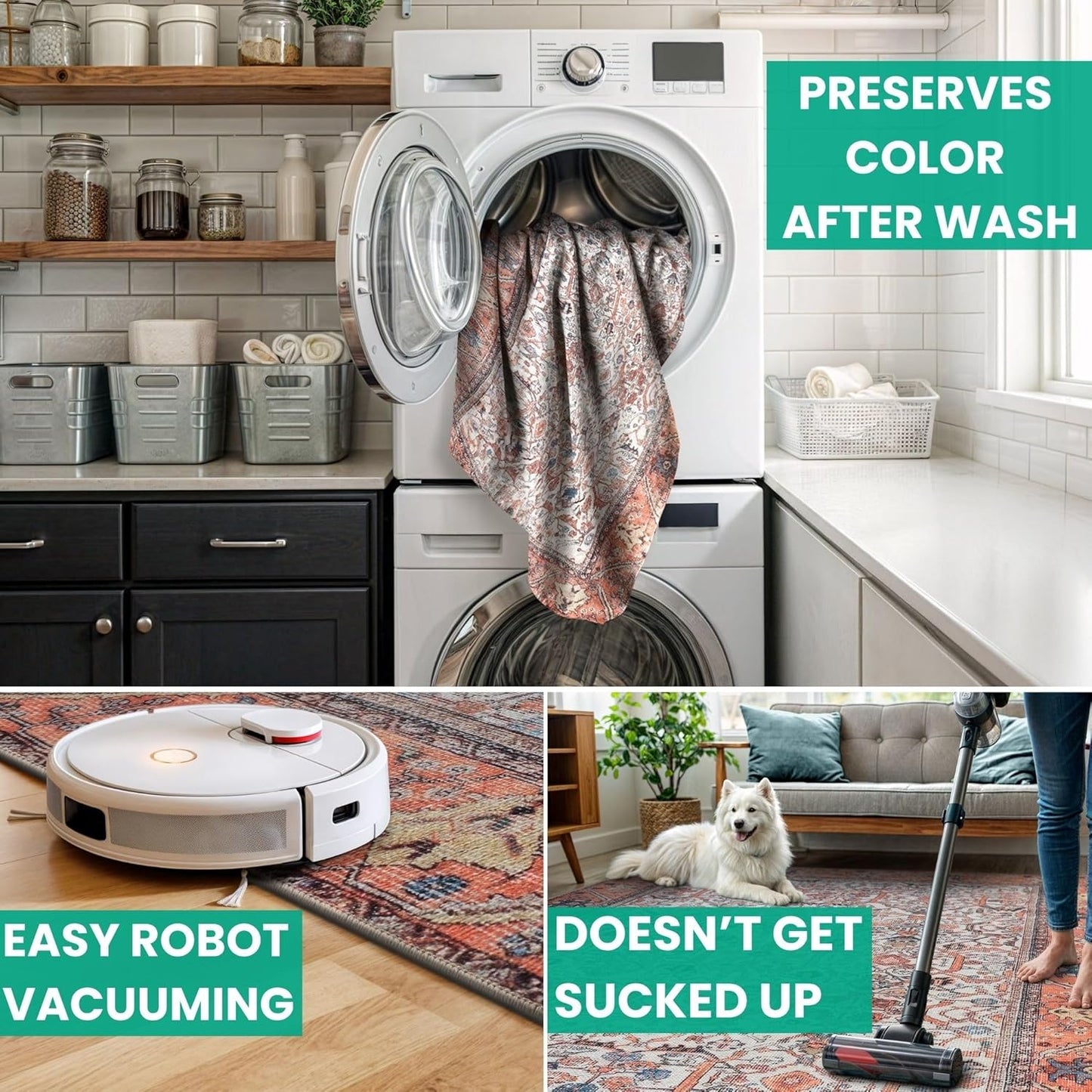 Bloom Rugs Washable Non-Slip 3' x 5' Rug - Orange Traditional Bordered Area Rug for Living Room, Bedroom, Dining Room, and Kitchen - Exact Size: 3' x 5'