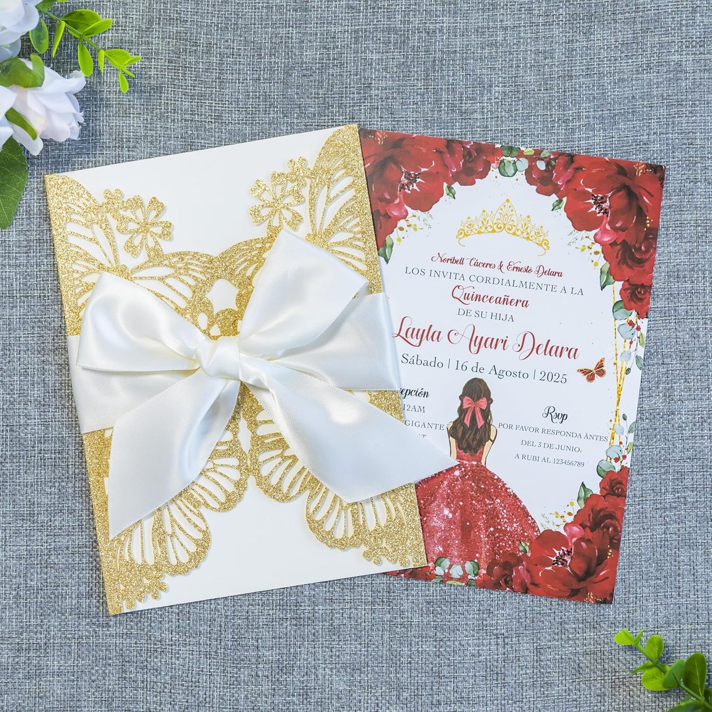 20 PCS 5.12x7.2 Butterfly Quinceanera Invitation, Laser Cut Wedding Invitation Cards with Envelopes for XV Anos Bridal Shower Baby Shower Invite (Gold Glitter)