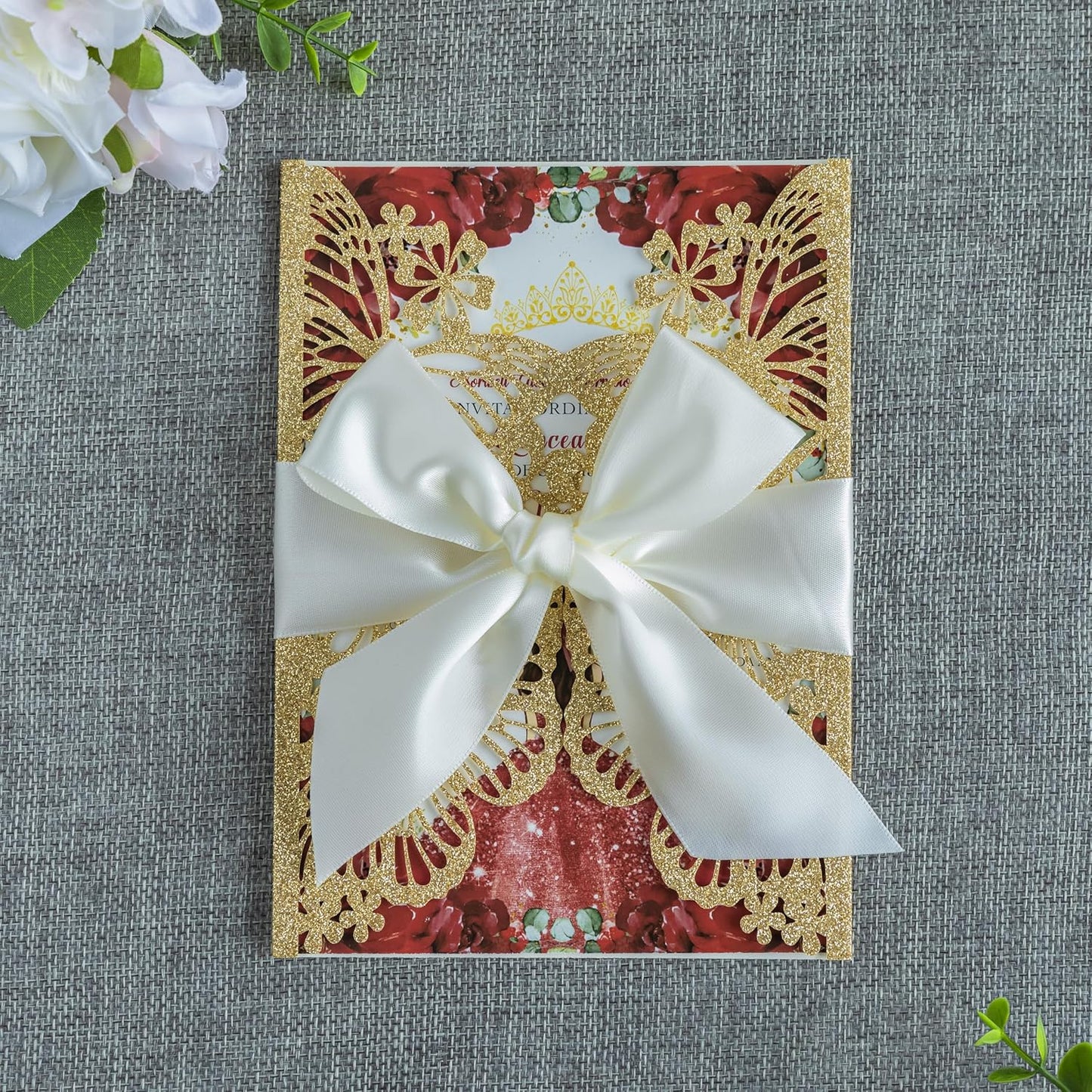 20 PCS 5.12x7.2 Butterfly Quinceanera Invitation, Laser Cut Wedding Invitation Cards with Envelopes for XV Anos Bridal Shower Baby Shower Invite (Gold Glitter)