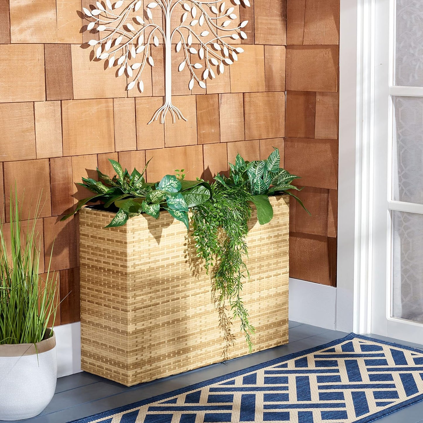 SAFAVIEH Outdoor Collection Rita Natural Woven Rectangular Flower Rack