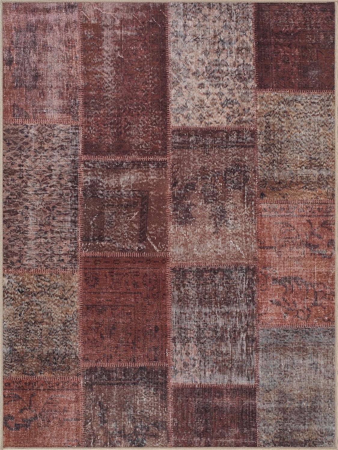 Bloom Rugs Washable Non-Slip 3' x 5' Rug - Red/Brown Traditional Patchwork Area Rug for Living Room, Bedroom, Dining Room, and Kitchen - Exact Size: 3' x 5'