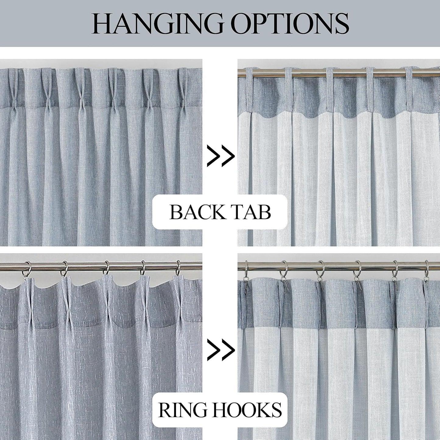 Vision Home Blue Pinch Pleated Semi Sheer Curtains Textured Light Filtering Window Curtains 90 inch for Living Room Bedroom Rayon Blended Chambray Blue Pinch Pleat Drapes with Hooks 2 Panels 40"Wx90"L