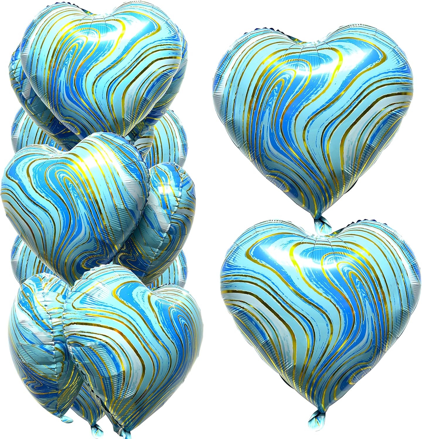 Jonhamwelbor 20Pcs 18 inch Marble Blue Foil Mylar Heart Shape Balloons Decorations Valentines Birthday Wedding Baby Shower Party (Marble Blue)